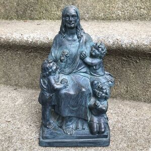 Vintage Garden Decor Statue Christian Children w/ Jesus Religious Sculpture 10"
